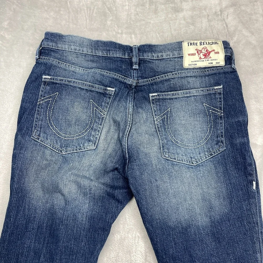 True Religion Jeans Mens 36 Blue Denim Faded Distressed Streetwear‎ Skinny Leg